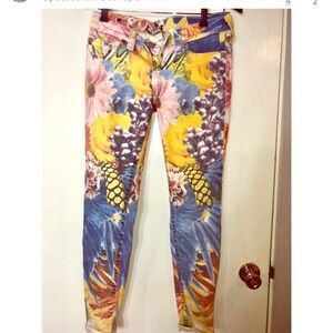 Floral Abstract Print Jeans